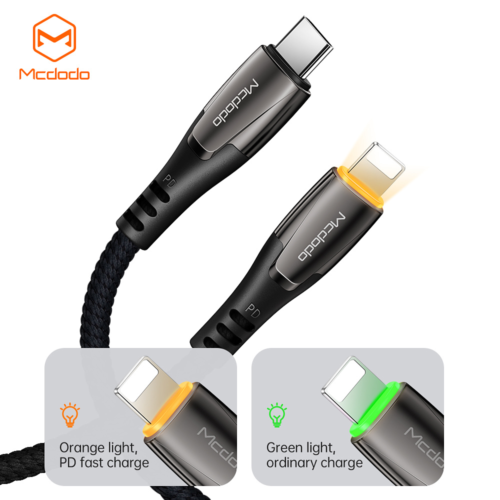 McDodo CA-7651 USB-C till Lightning kabel, LED, PD, 36W, 1.8m