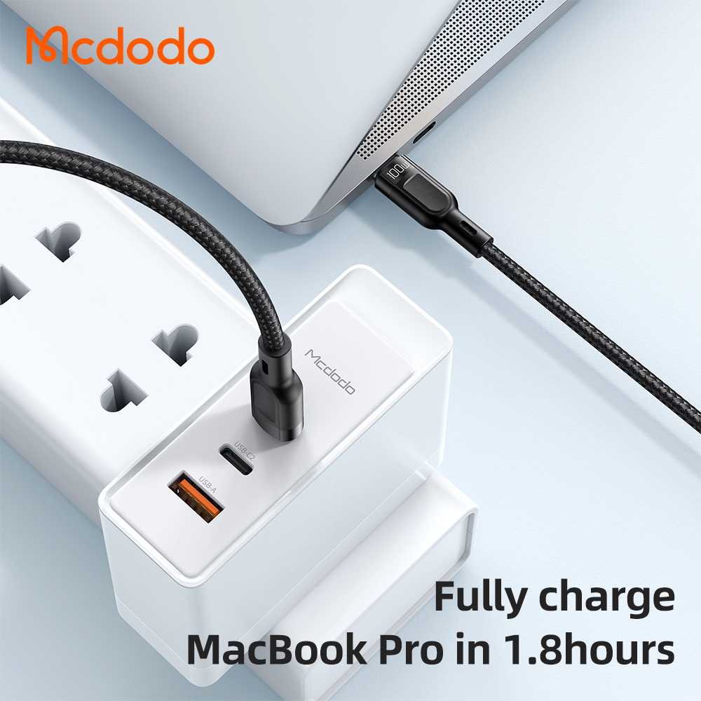 McDodo CA-878 USB-C till USB-C+Lightning-kabel, 5A, 1.2m, svart