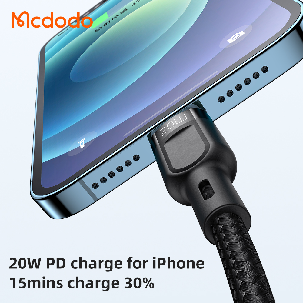 McDodo CA-878 USB-C till USB-C+Lightning-kabel, 5A, 1.2m, svart