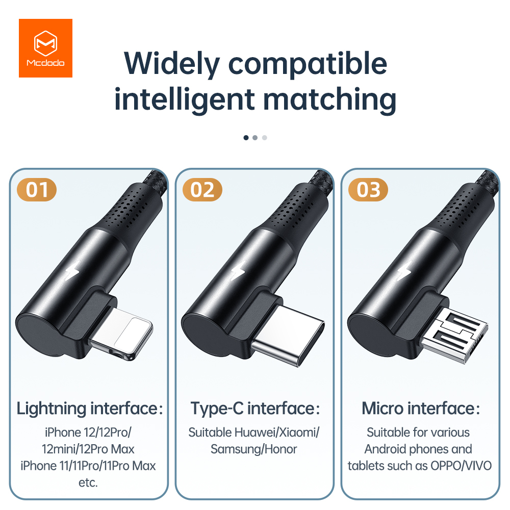 McDodo CA-888 3-i-1 kabel, MicroUSB/USB-C/Lightning, 3A, 1.2m