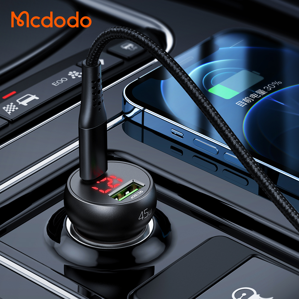 McDodo CC-7030 Billaddare med display, USB-A+USB-C, PD, 45W