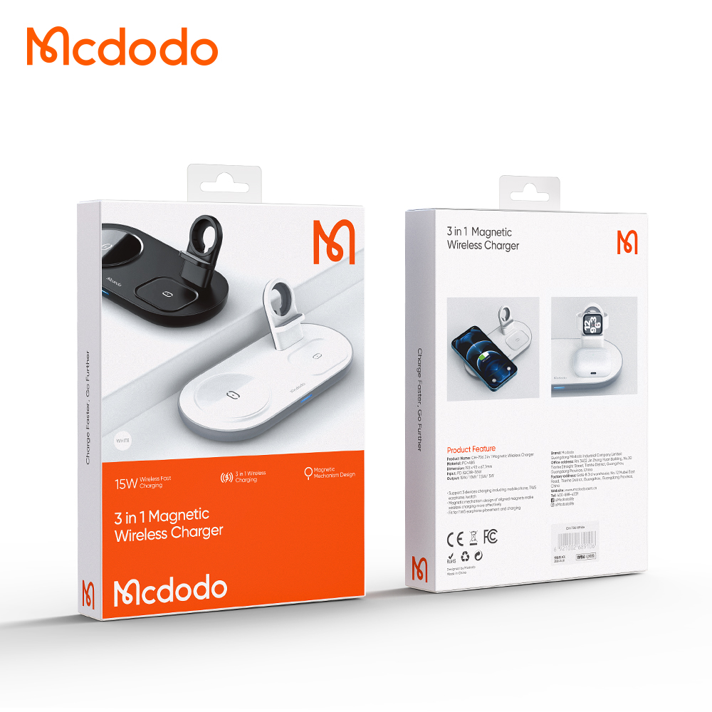 McDodo CH-7061 3-i-1 trådlös laddare, 15W, svart