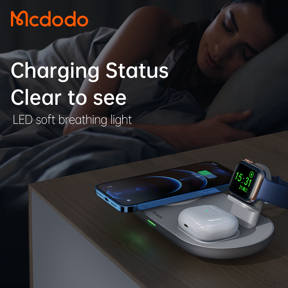 McDodo CH-7061 3-i-1 trådlös laddare, 15W, svart