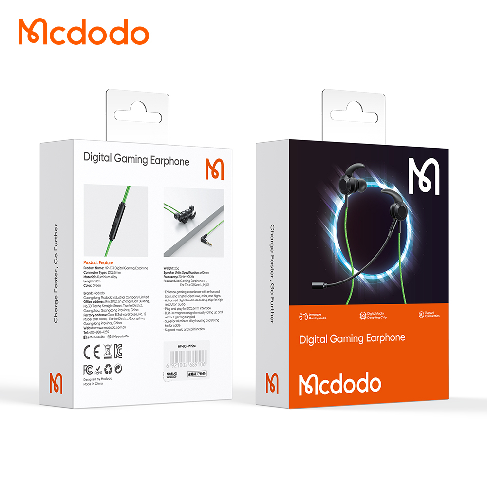 McDodo HP-1330 3.5mm In Ear gaminghörlurar, 2 mikrofoner, 1.2m