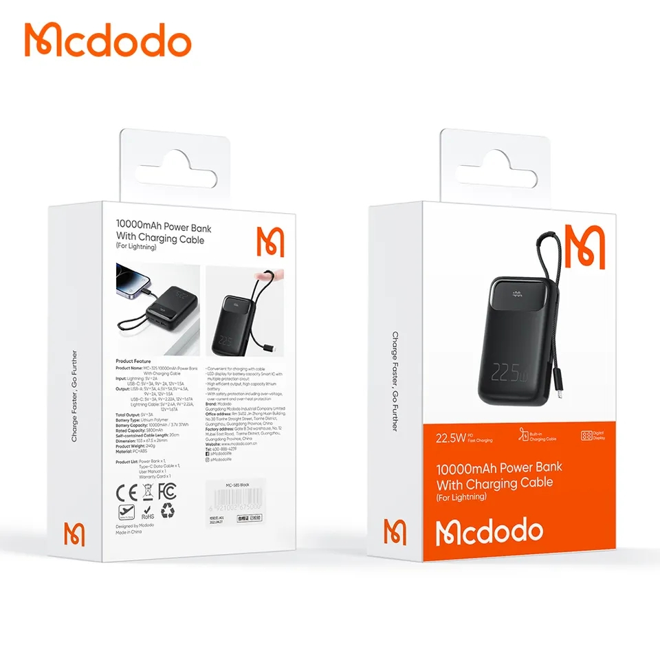 McDodo MC-3253 USB+USB-C powerbank med ögla, 10 000mAh