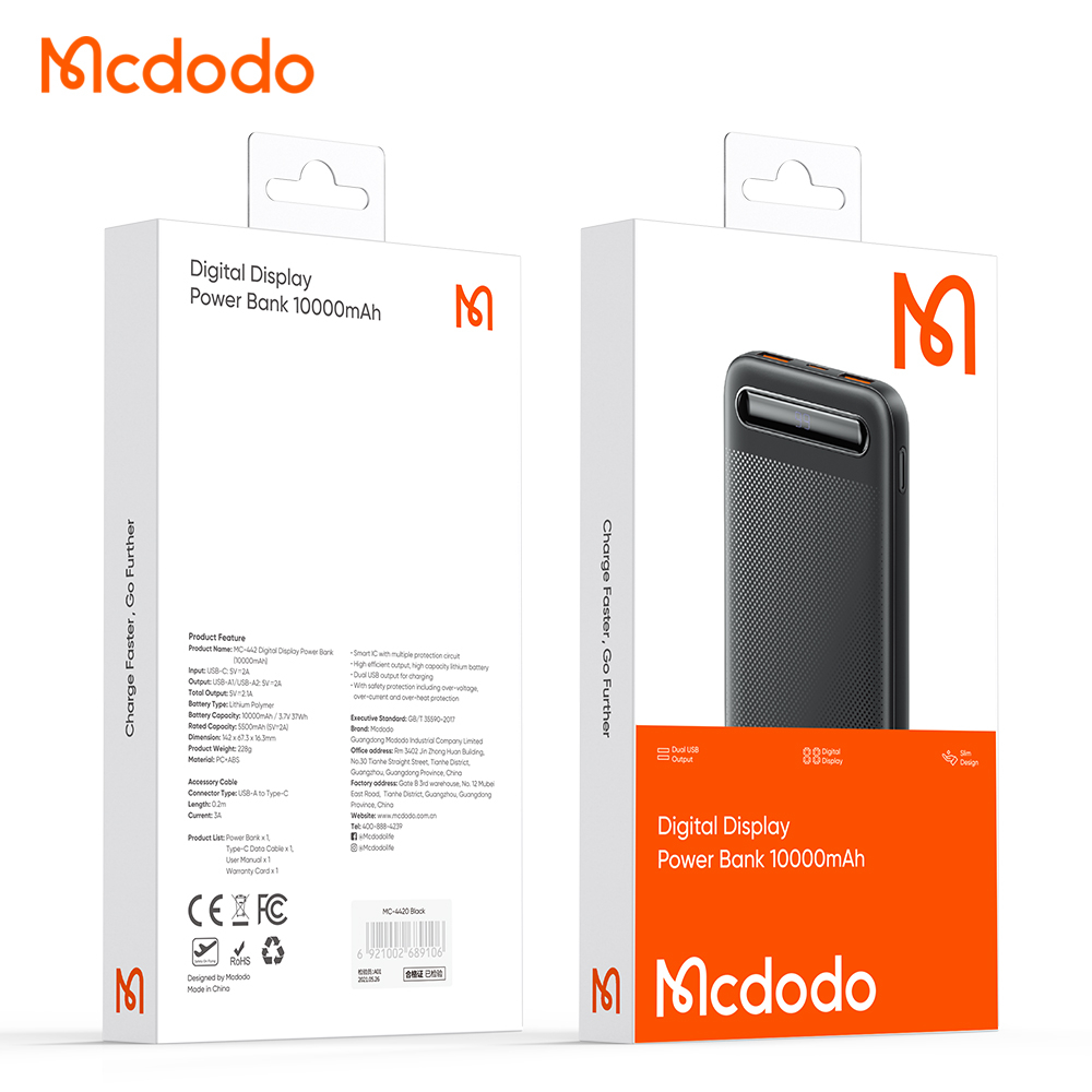 McDodo MC-4422 powerbank med display, 10 000mAh