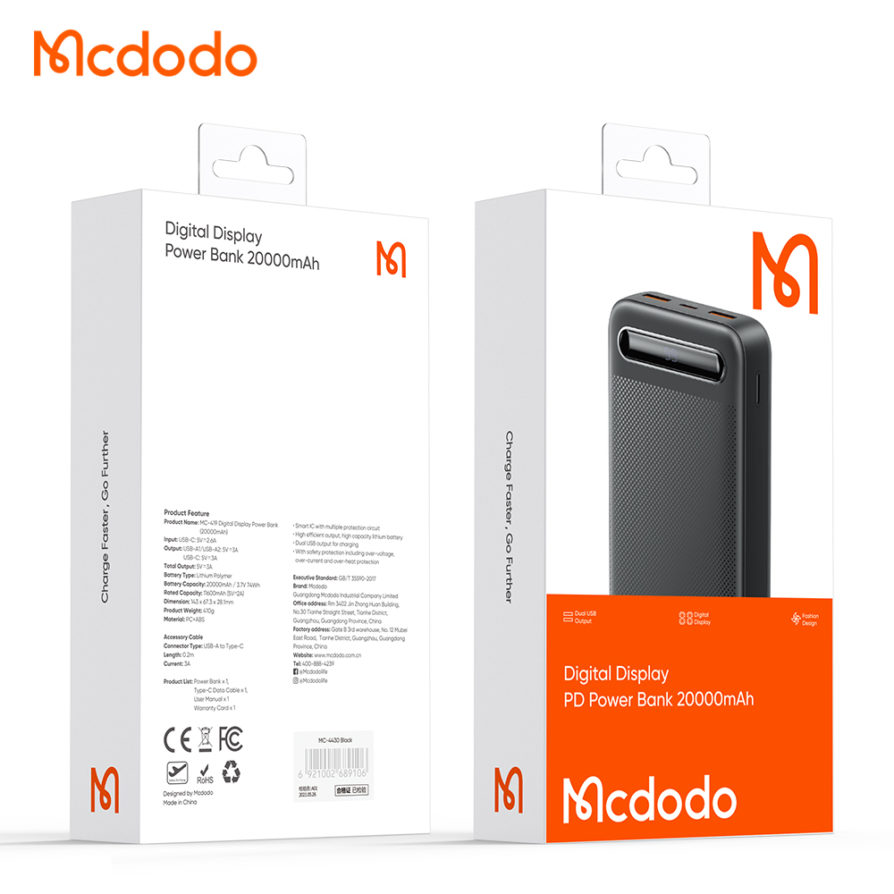 McDodo MC-4432 powerbank med display, 20 000mAh