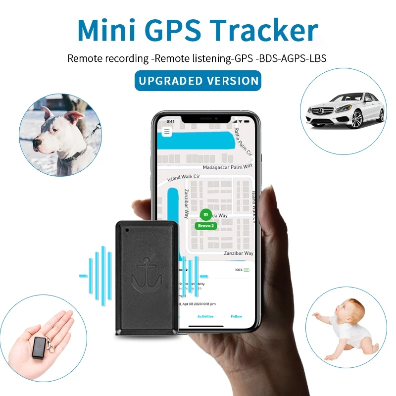 Mini GPS-spårare för bilar eller husdjur, 600mAh, svart