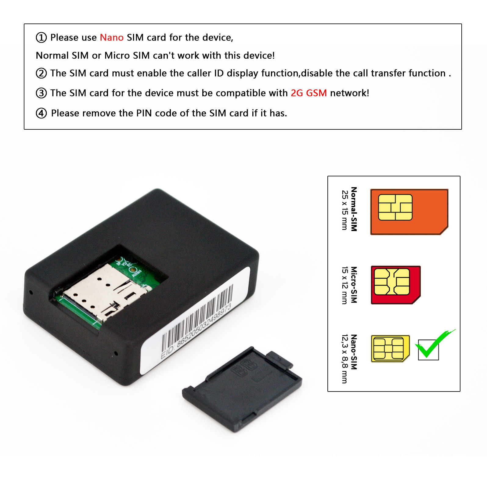 N+ GSM-bugg för avlyssning med GPS-spårning, 450mAh