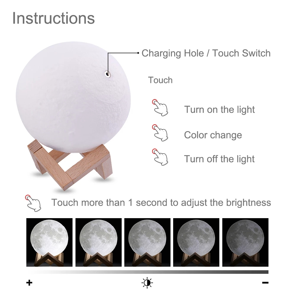 Moon Light 3D bordslampa med 2 färger, LED, 5V