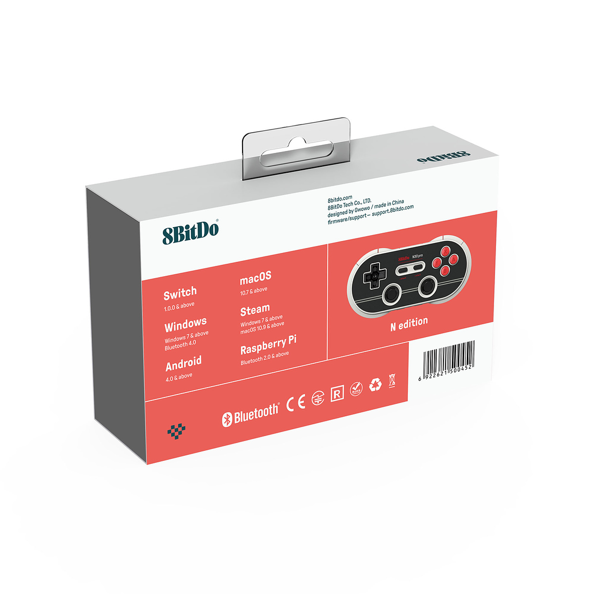 8bitdo N30 Pro 2, N Edition, Bluetooth handkontroll, grå