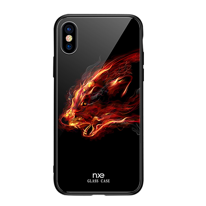 NXE Hybrid TPU skal med motiv, 9H, iPhone XS Max fire dragon
