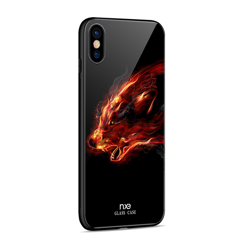 NXE Hybrid TPU skal med motiv, 9H, iPhone XS Max, fire dragon