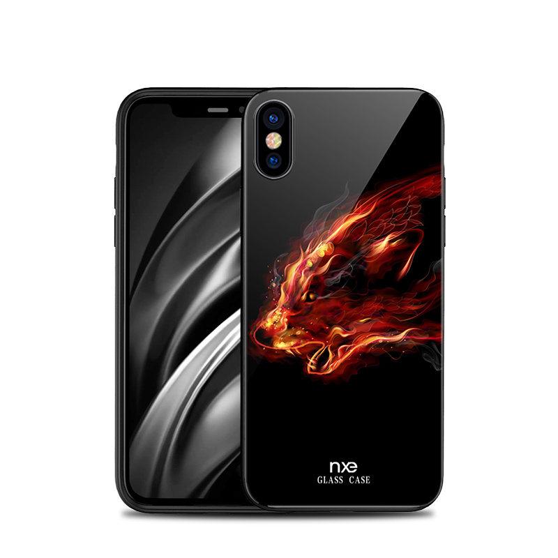 NXE Hybrid TPU skal med motiv, 9H, iPhone XS Max, fire dragon