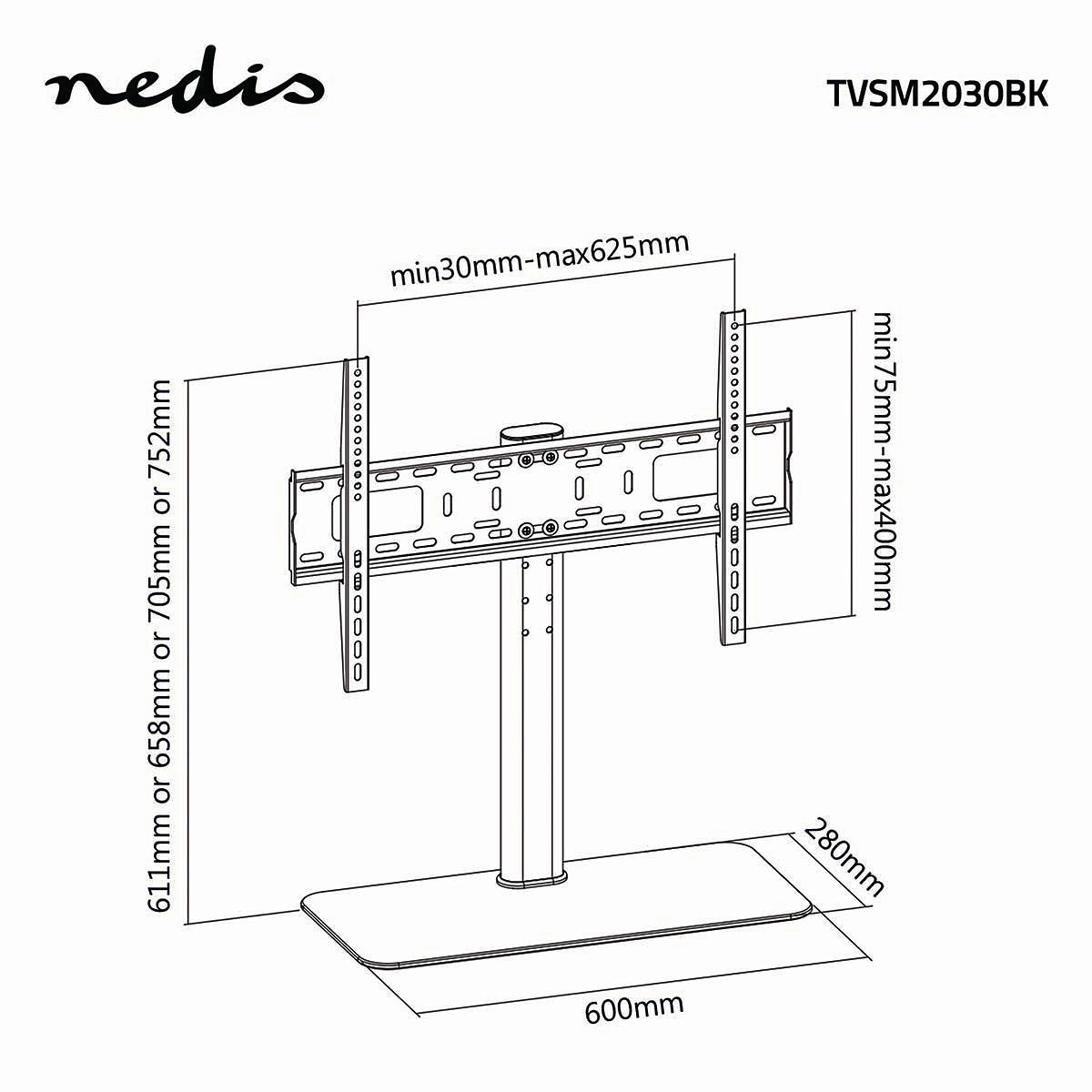 Nedis Fast TV-stativ, 32-65", max 45 kg, 4 höjdlägen