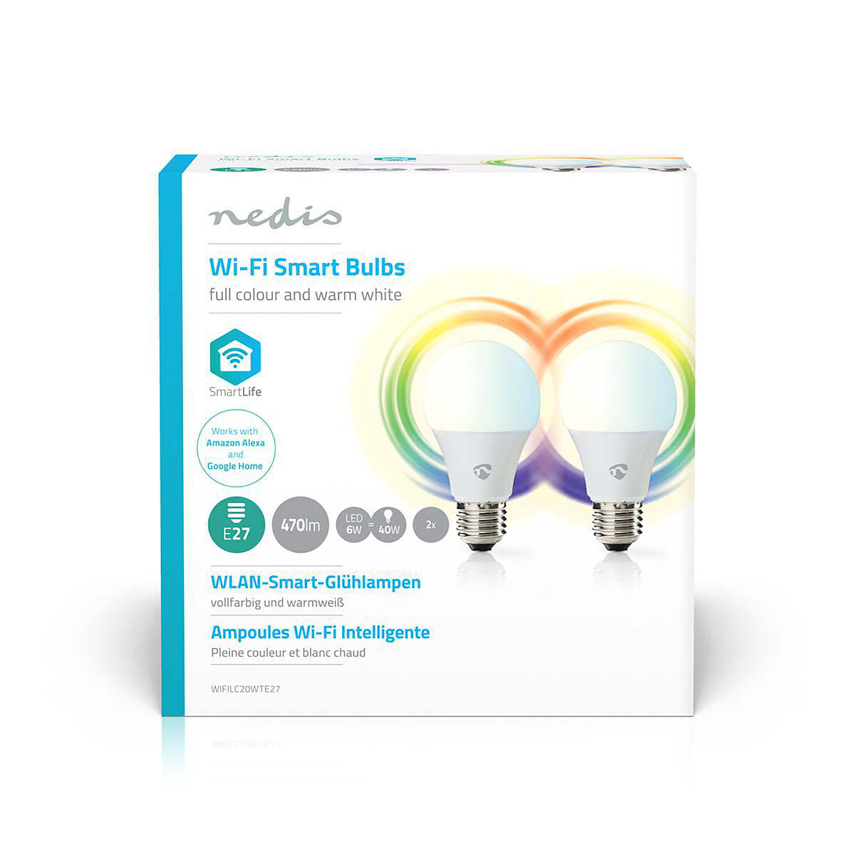 Nedis WiFi Smart LED-lampor E27 - Fullfärg och varmvitt, 2-pack