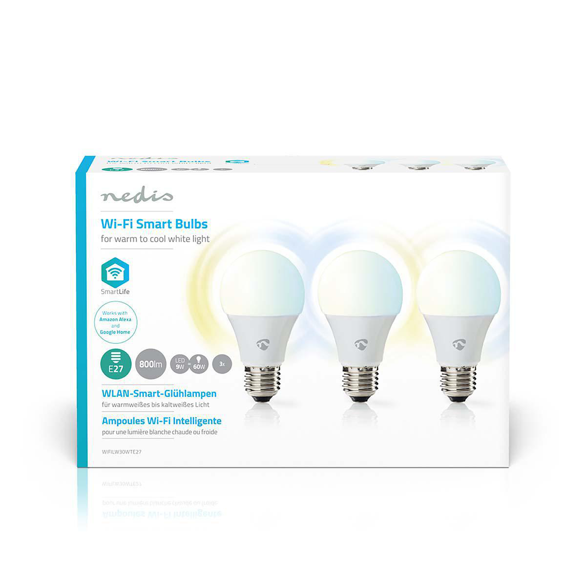 Nedis WiFi Smart LED-lampor E27 - Varmt till kallt vitt, 3-pack