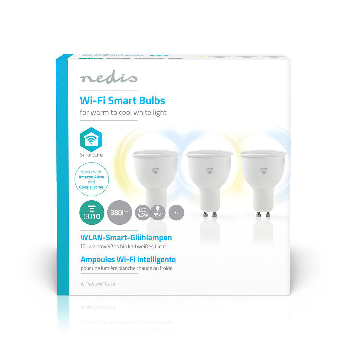 Nedis WiFi Smart LED-lampor GU10 - Varmt till kallt vitt, 3-pack