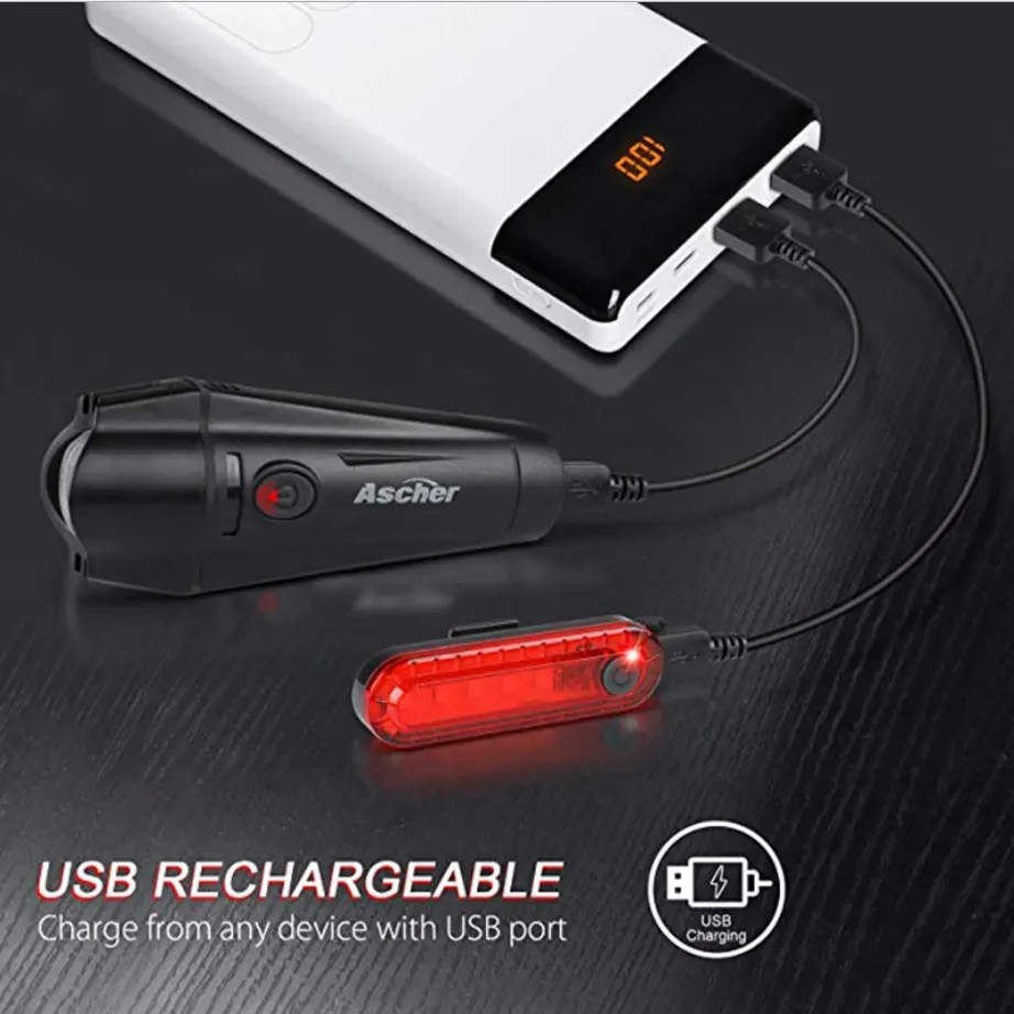 USB-laddningsbara cykellampor för fram och bak, 380lm