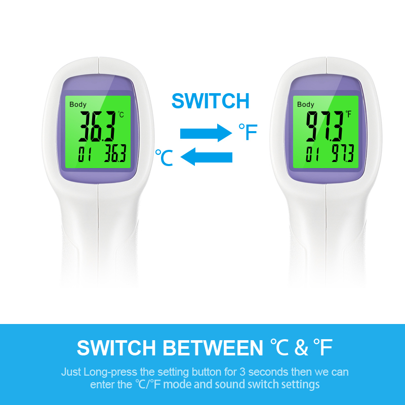 Beröringsfri termometer med färgskiftande LCD-skärm, 32-42-5°C