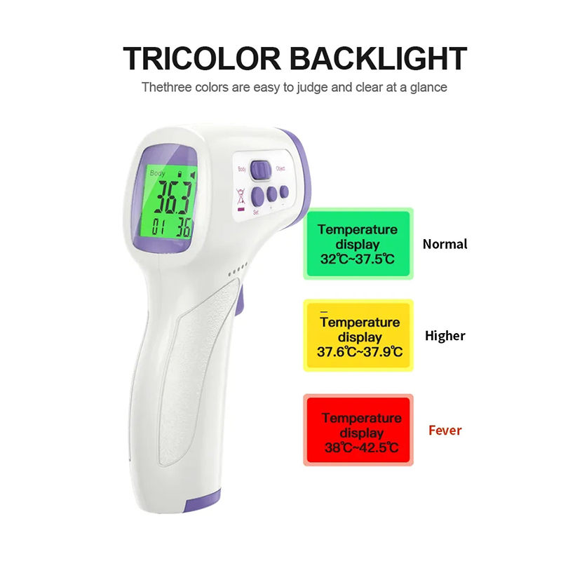 Beröringsfri termometer med färgskiftande LCD-skärm, 32-42-5°C