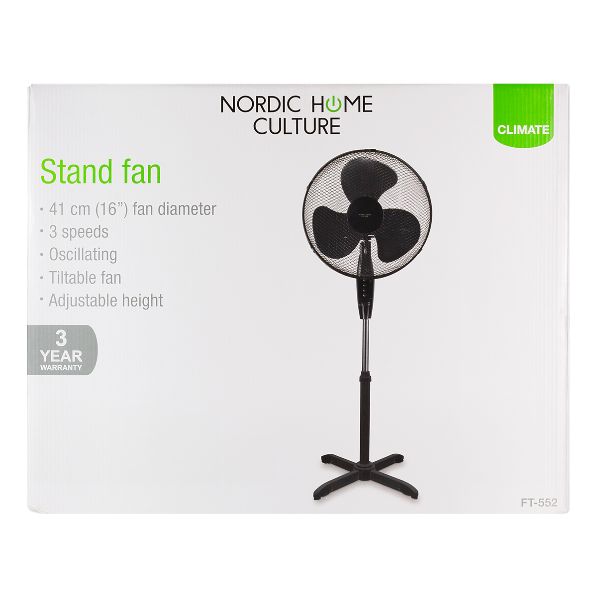 Nordic Home Culture Golvfläkt, tre hastigheter, 410 mm, svart