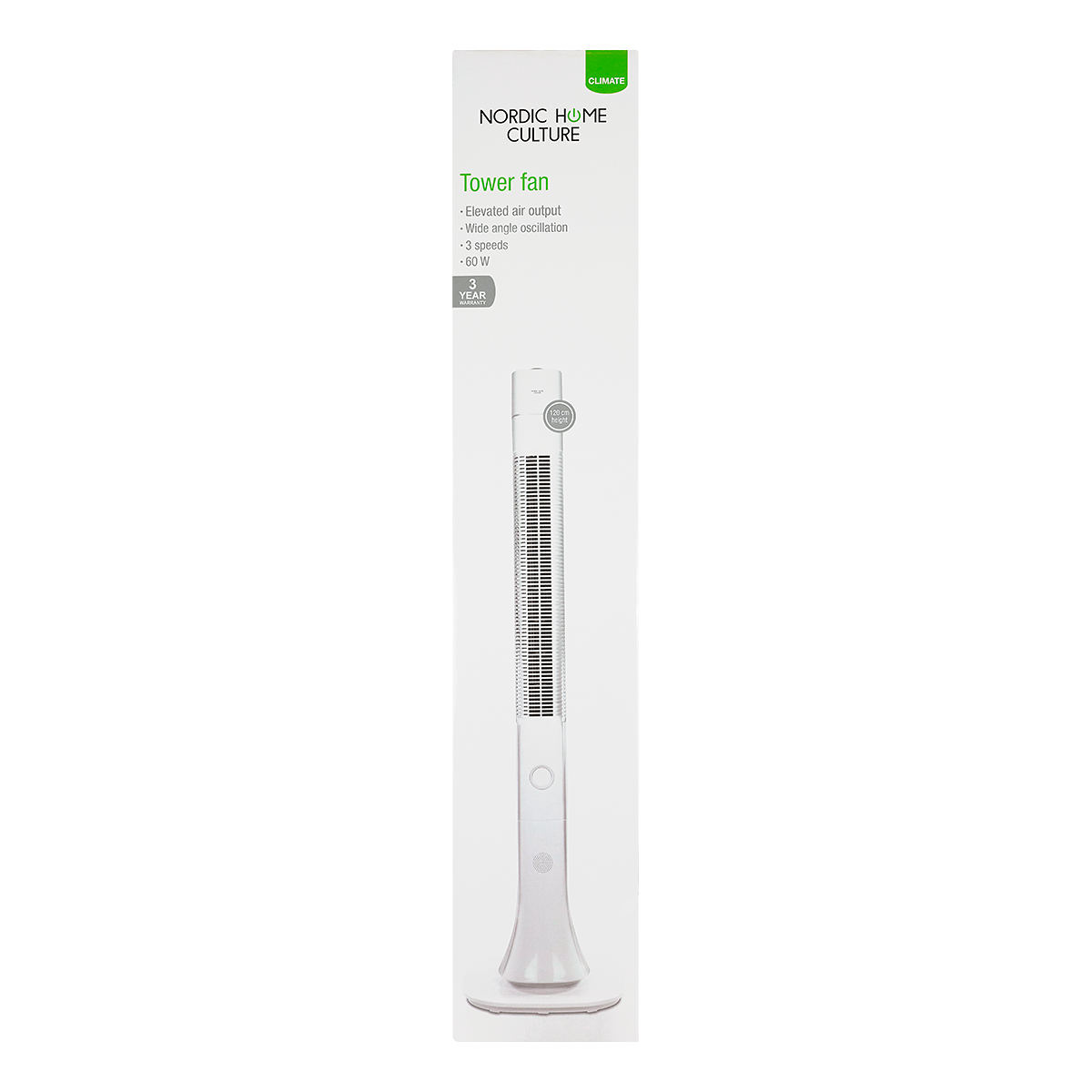 Nordic Home Culture Tornfläkt, 3 hastigheter, 60W, vit