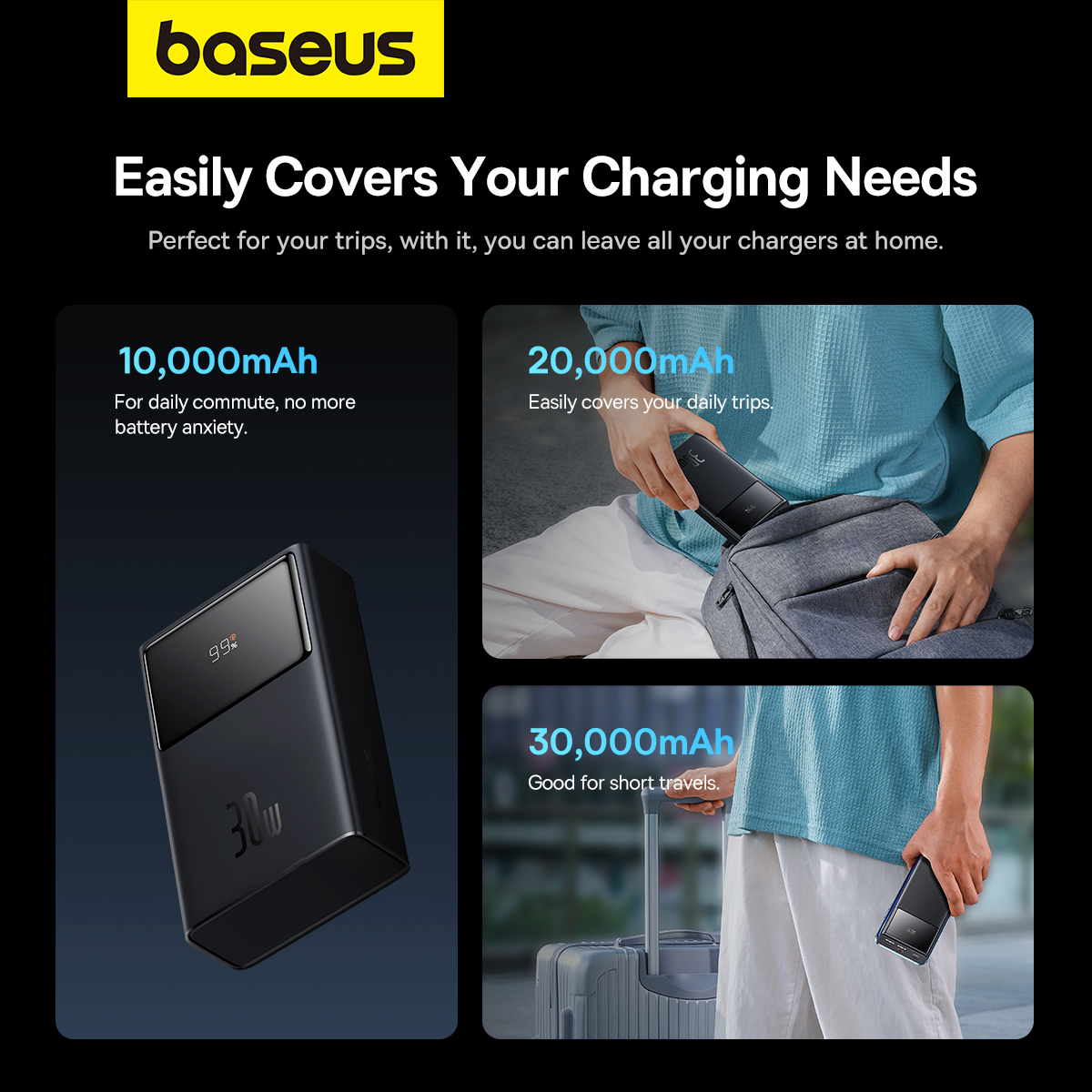 Baseus Star-Lord USB-C+USB powerbank, 20 000mAh, svart