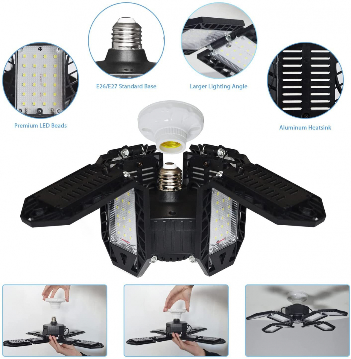 P5 Vikbar LED Garage-lampa, E27, 120W, 4000lm