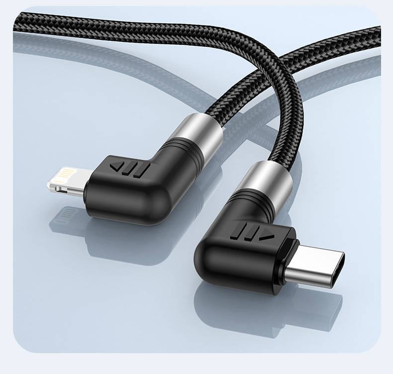 Lightning till USB-C kabel med vinklade kontakter, 5A, 30W, 2m
