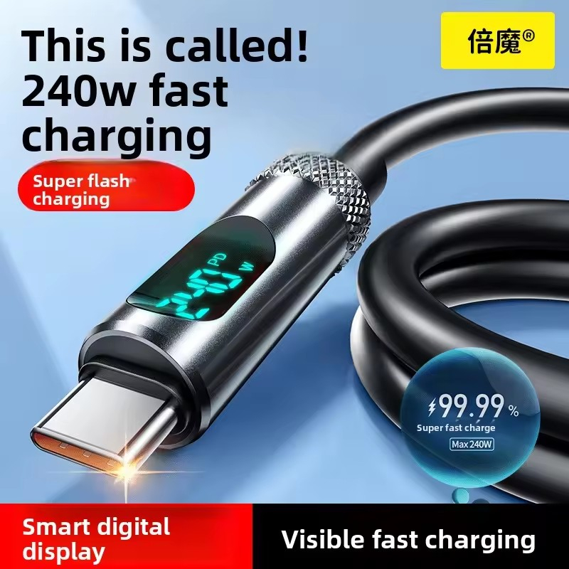 USB-C till USB-C kabel med digital display, 240W, 5A, 1.2m