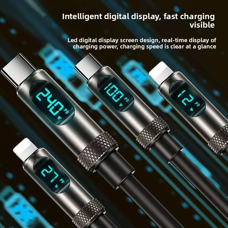 USB-C till USB-C kabel med digital display, 240W, 5A, 1.8m