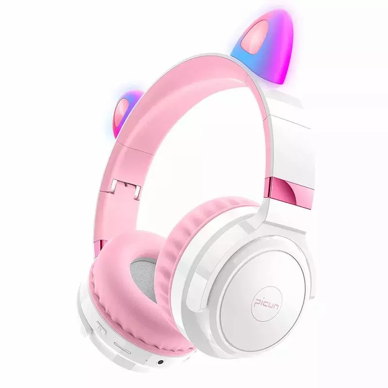 Picun B29 Trådlösa barnhörlurar med LED-kattöron, rosa