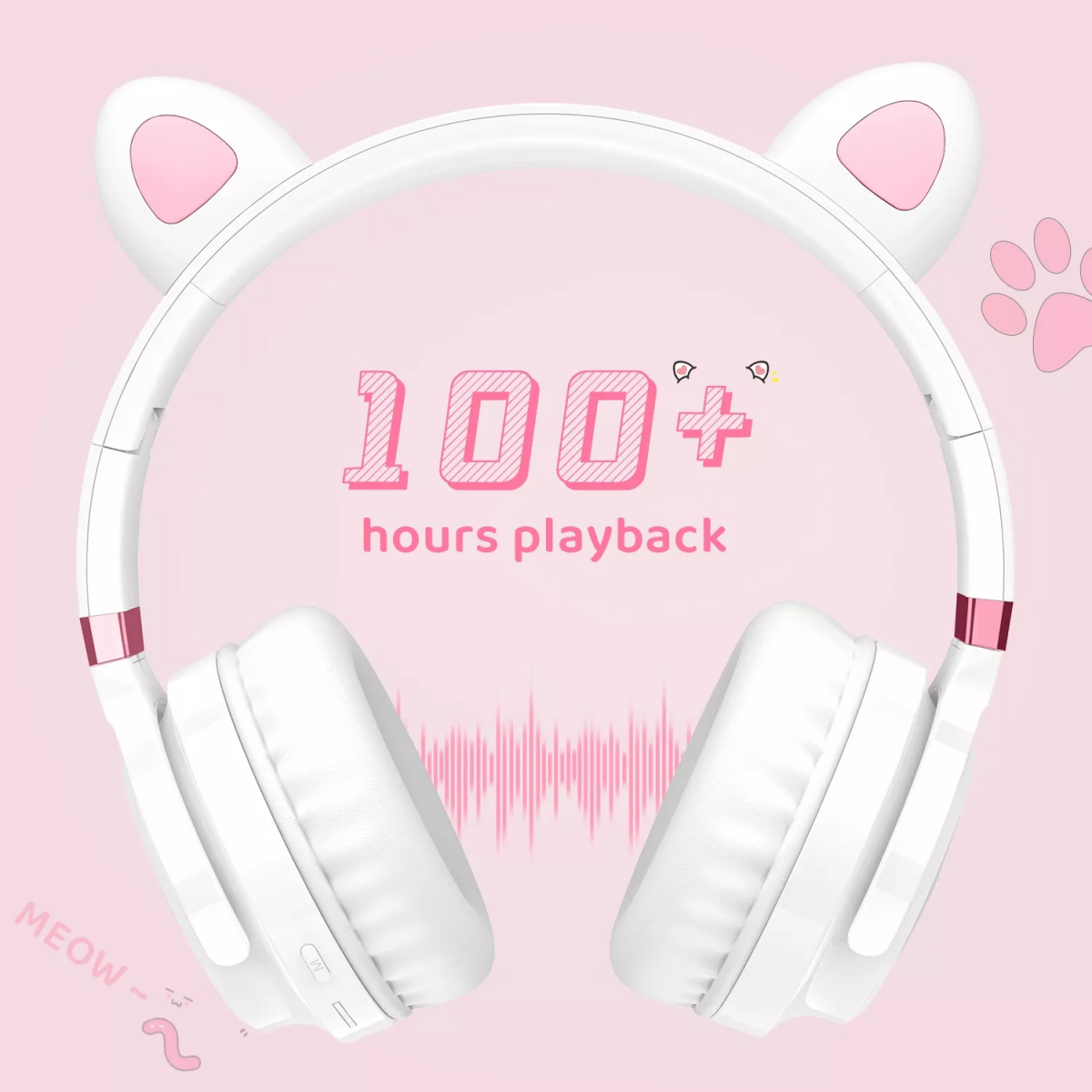Picun B29 Trådlösa barnhörlurar med LED-kattöron, rosa