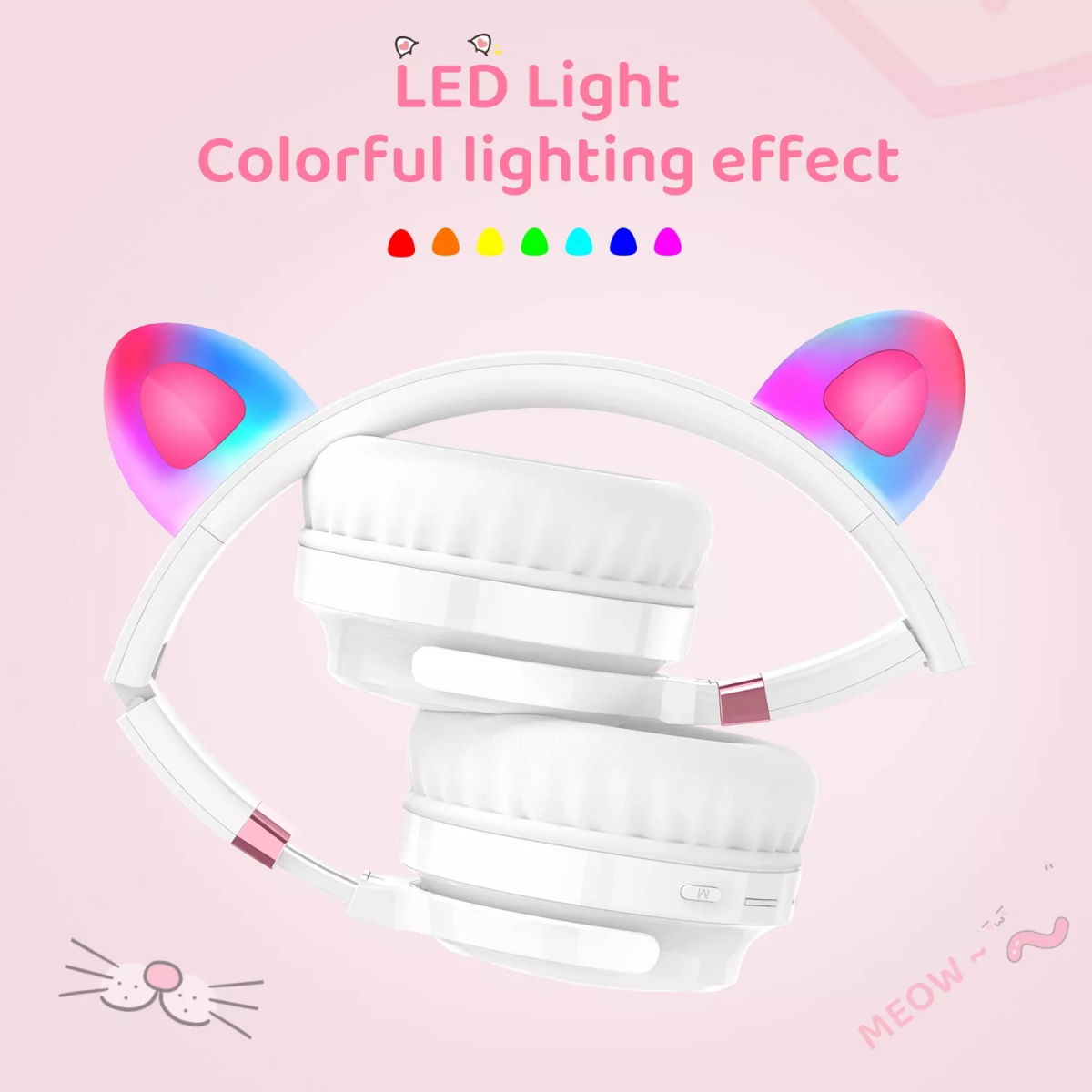 Picun B29 Trådlösa barnhörlurar med LED-kattöron, rosa
