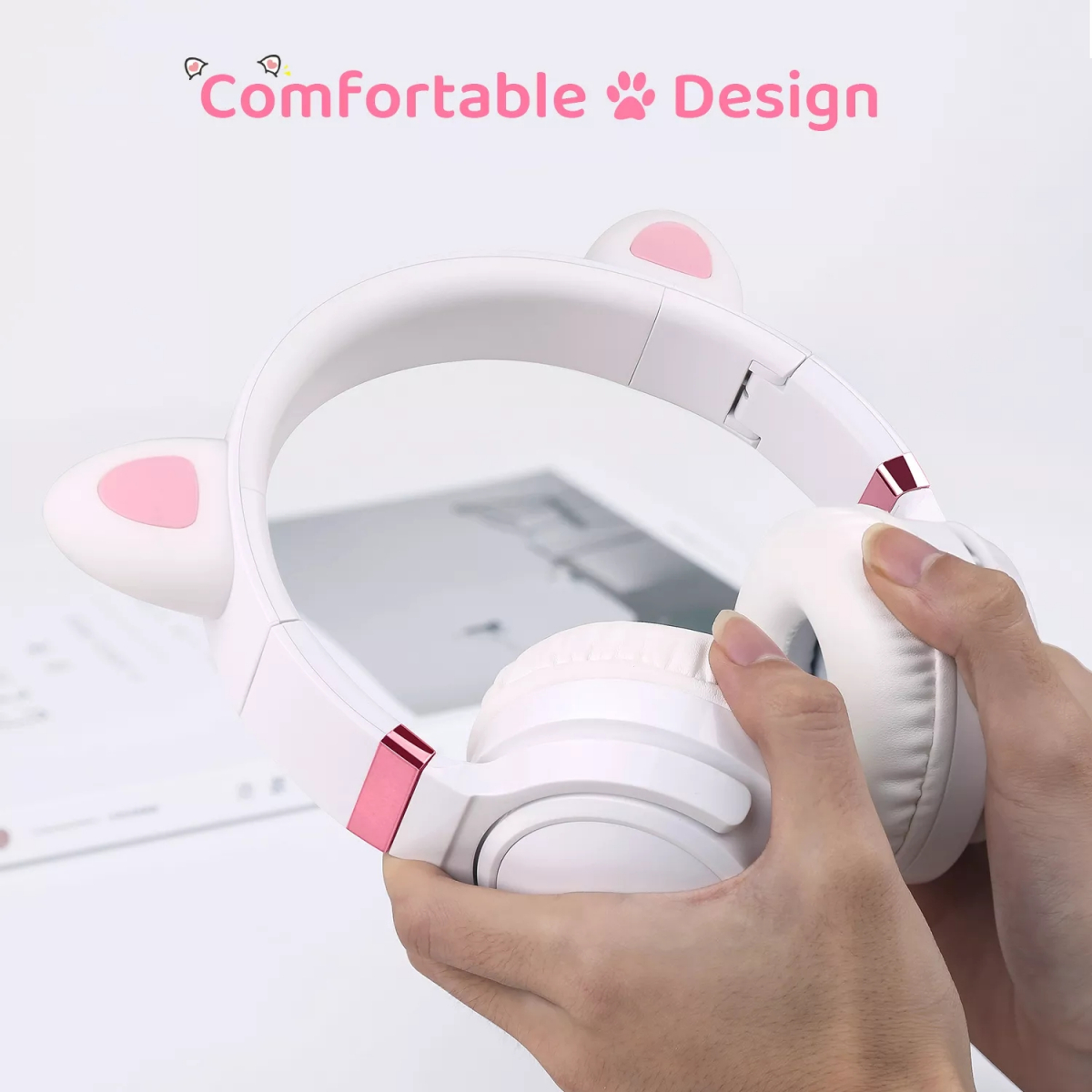 Picun B29 Trådlösa barnhörlurar med LED-kattöron, rosa