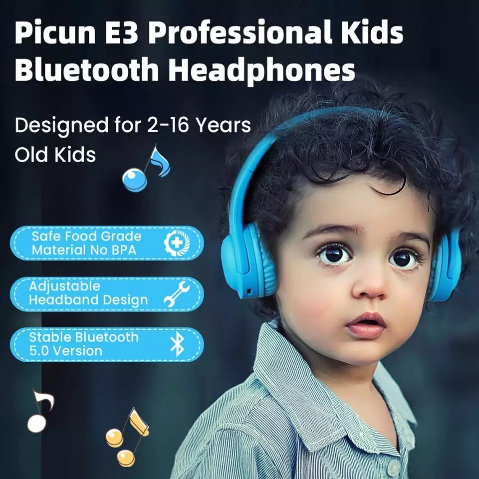 Picun E3 Trådlösa barnhörlurar, Bluetooth v5.0, blå