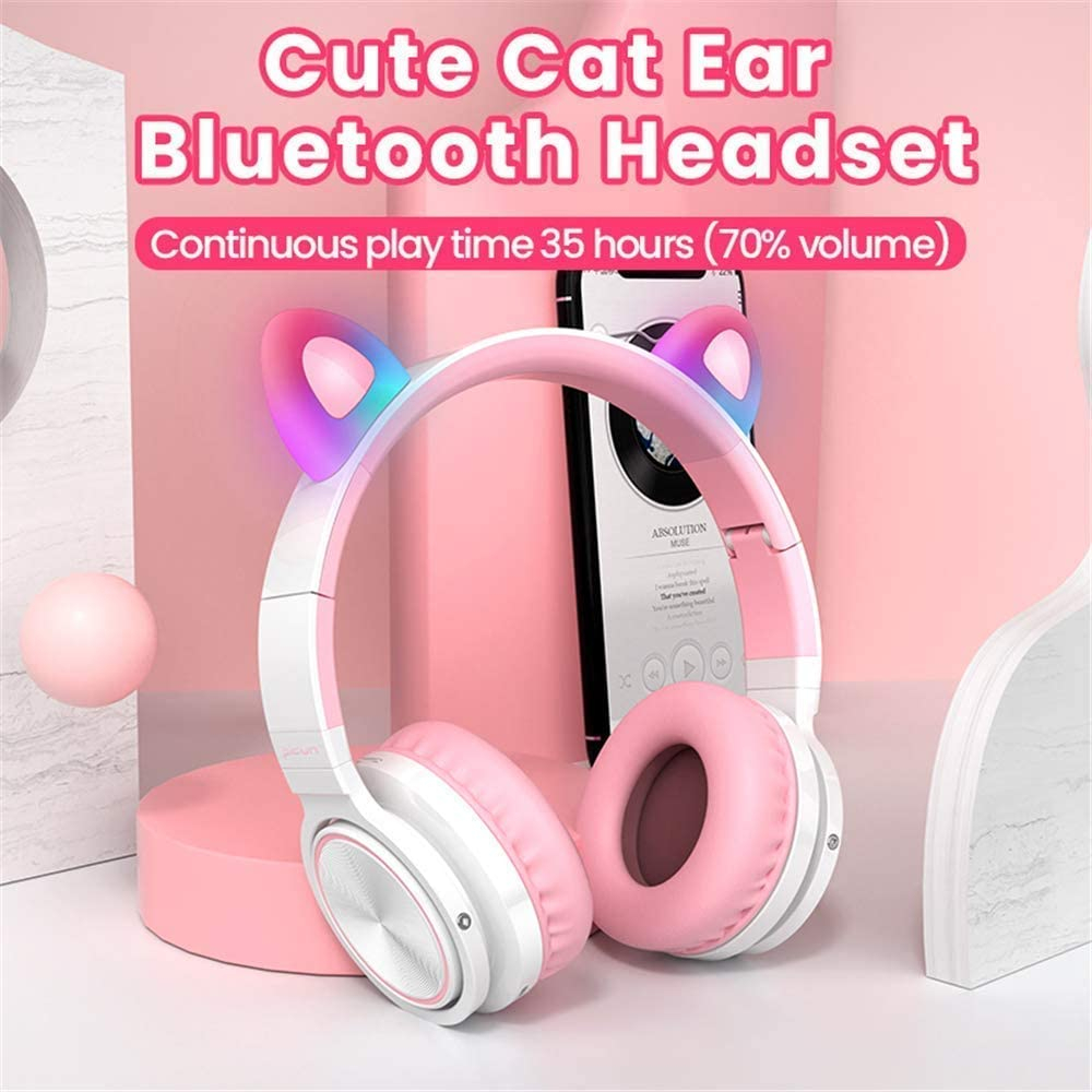 Picun Lucky Cat Trådlösa barnhörlurar med LED-öron, turkos