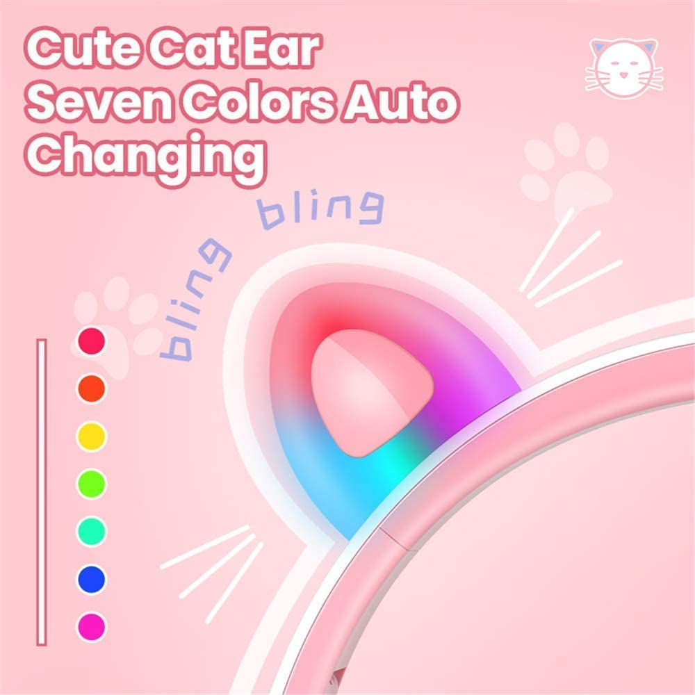 Picun Lucky Cat Trådlösa barnhörlurar med LED-öron, rosa