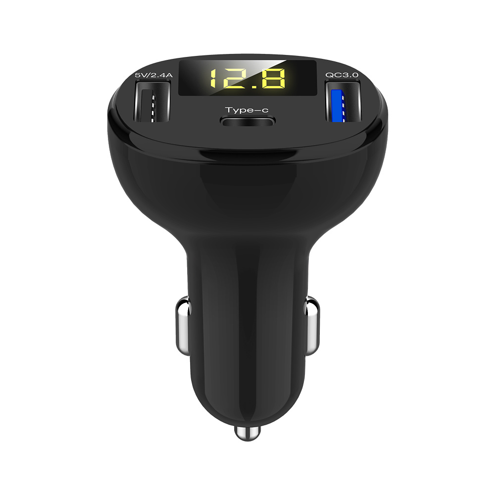 Billaddare med 2xUSB-C, QuickCharge 3.0, LED-display