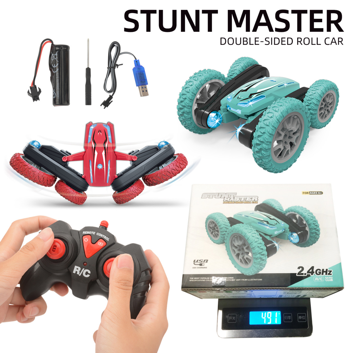 Radiostyrd bil Stunt Master med 360° rotation, LED, 2.4GHz