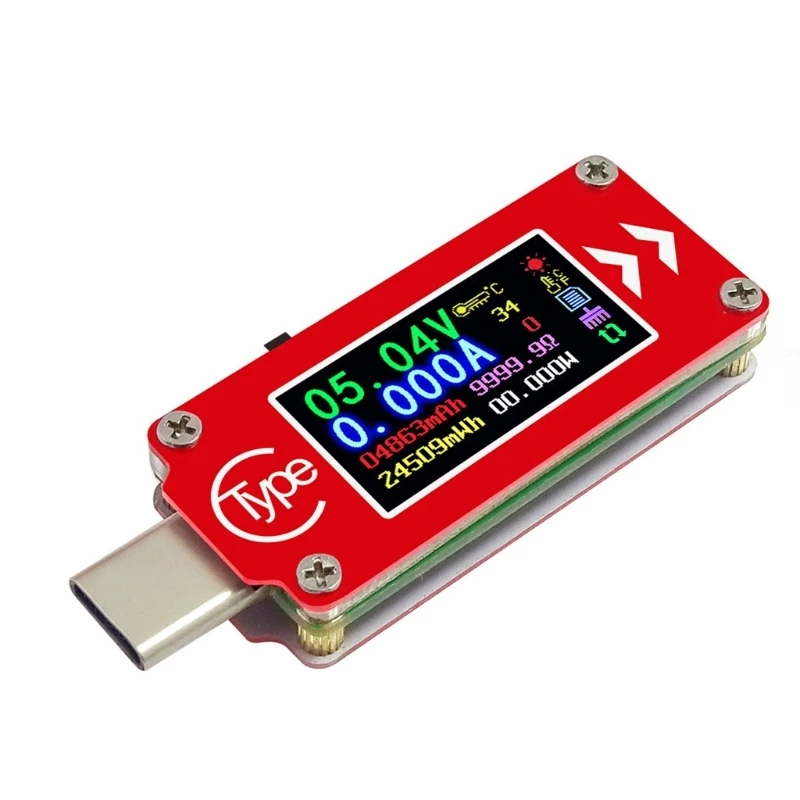 USB-C voltmätare med LCD-display, 0-120W, röd