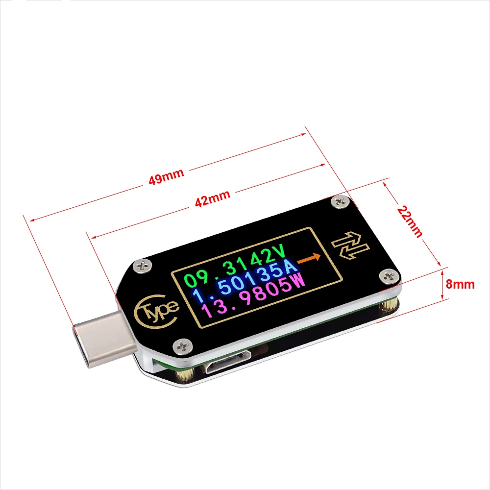 USB-C voltmätare med LCD-display, 0-150W, svart