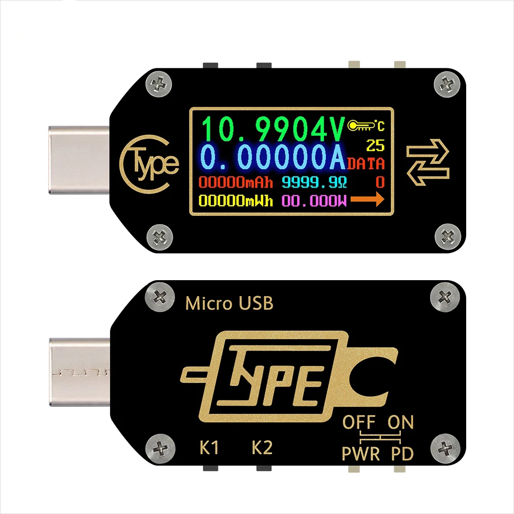 USB-C voltmätare med LCD-display, 0-150W, svart