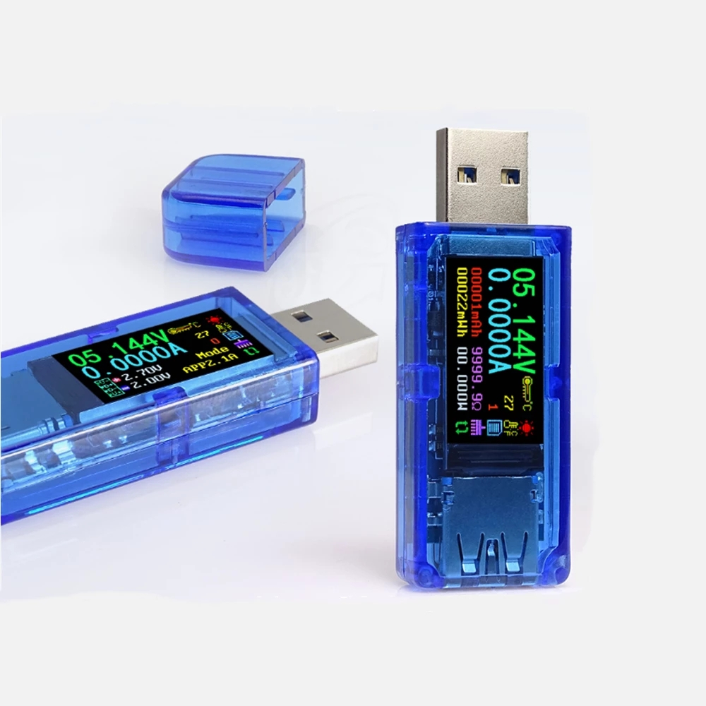 USB 3.0 voltmätare med LCD-display, 0-120W, blå