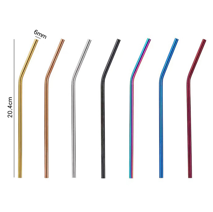 Återanvändbara sugrör i rostfritt stål, 5 delar, koppar