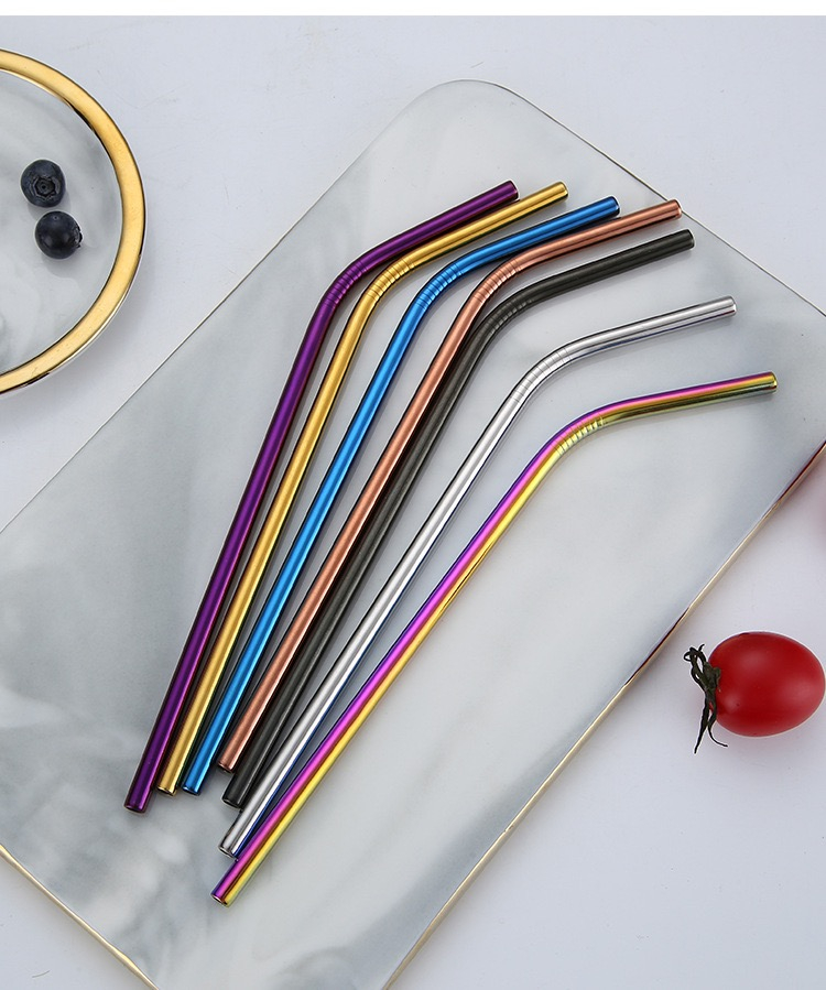 Återanvändbara sugrör i rostfritt stål, 5 delar, koppar