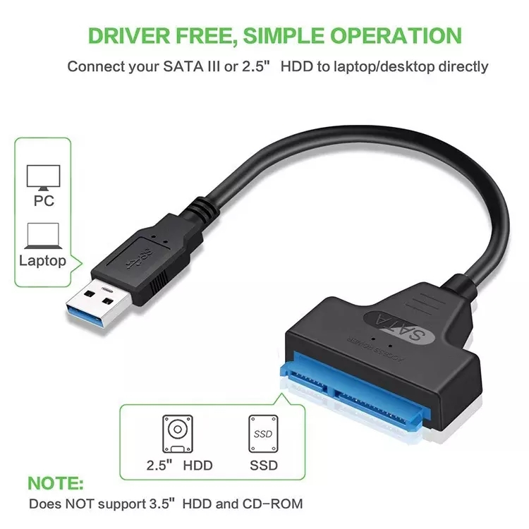 SATA till USB 3.0 adapterkabel, 2.5 tum, 6Gbps, 25cm