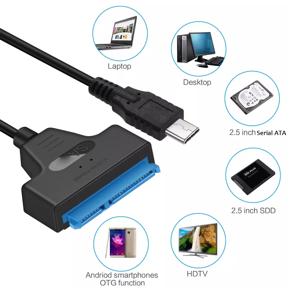 SATA till USB-C adapterkabel, 2.5 tum, 6Gbps, 25cm