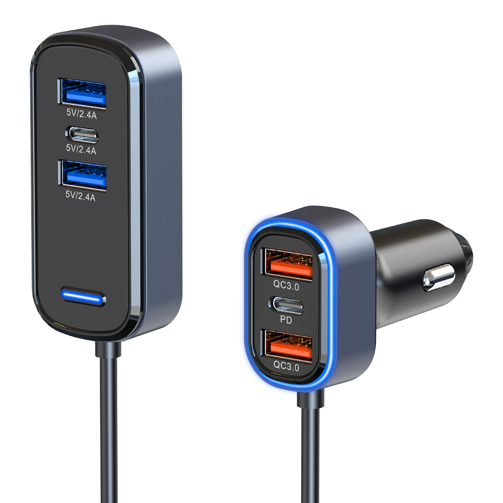 Billaddare med förlängare, 4xUSB+ 2xUSB-C, QC3.0, PD, 65.5W